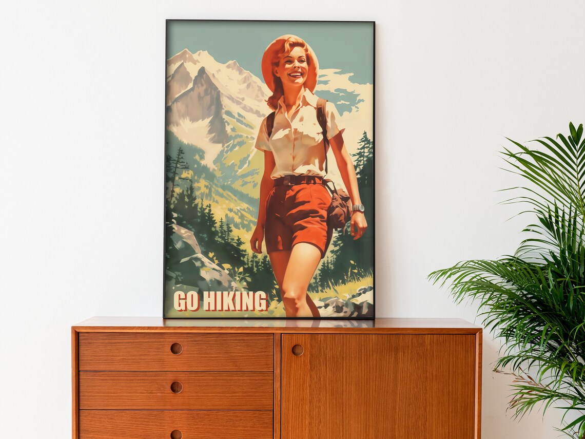 Vintage Hiking Travel Poster, Retro Camping Mountains - Image 2
