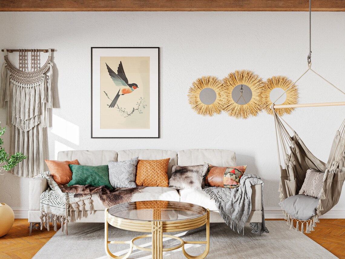 Swallow Bird In Flight Minimalist Vintage Japanese Style Art Poster - Image 3
