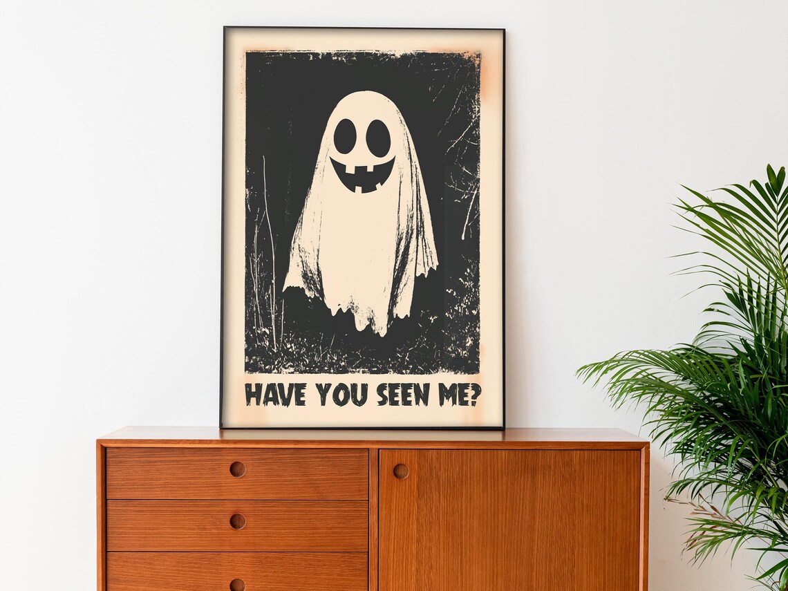 Have You Seen Me Ghost Funny Vintage Black Halloween Art Poster - Image 3