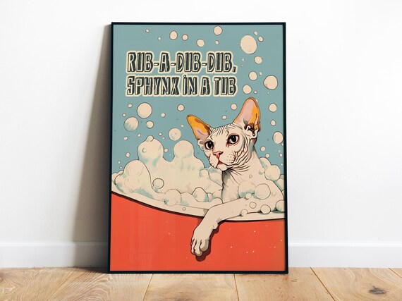 Rub A Dub Dub Sphynx Cat In A Red Tub Retro Funny Cat Poster