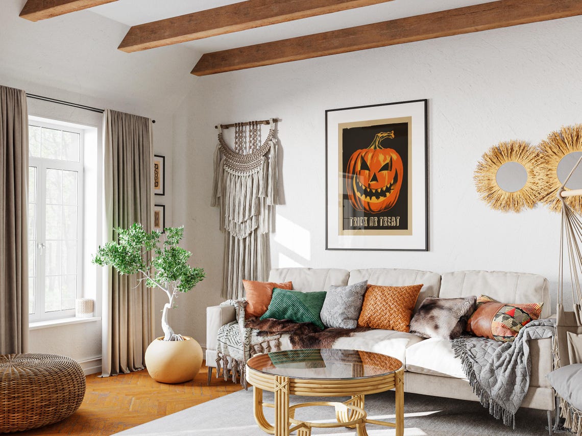 Retro Trick Or Treat Jack O Lantern Black Orange Halloween Poster - Image 3