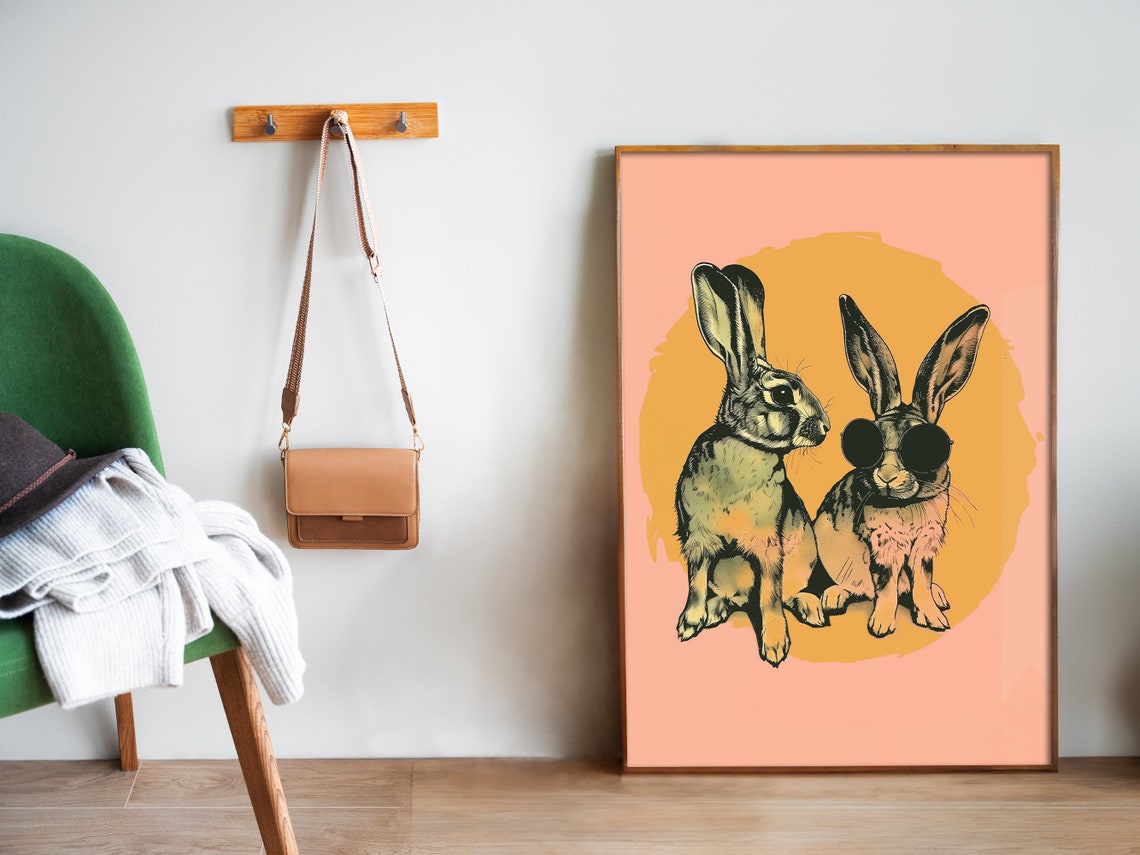 Cool Rabbits Pair Retro Bunnies Sunglasses Pink Pop Art Poster - Image 5