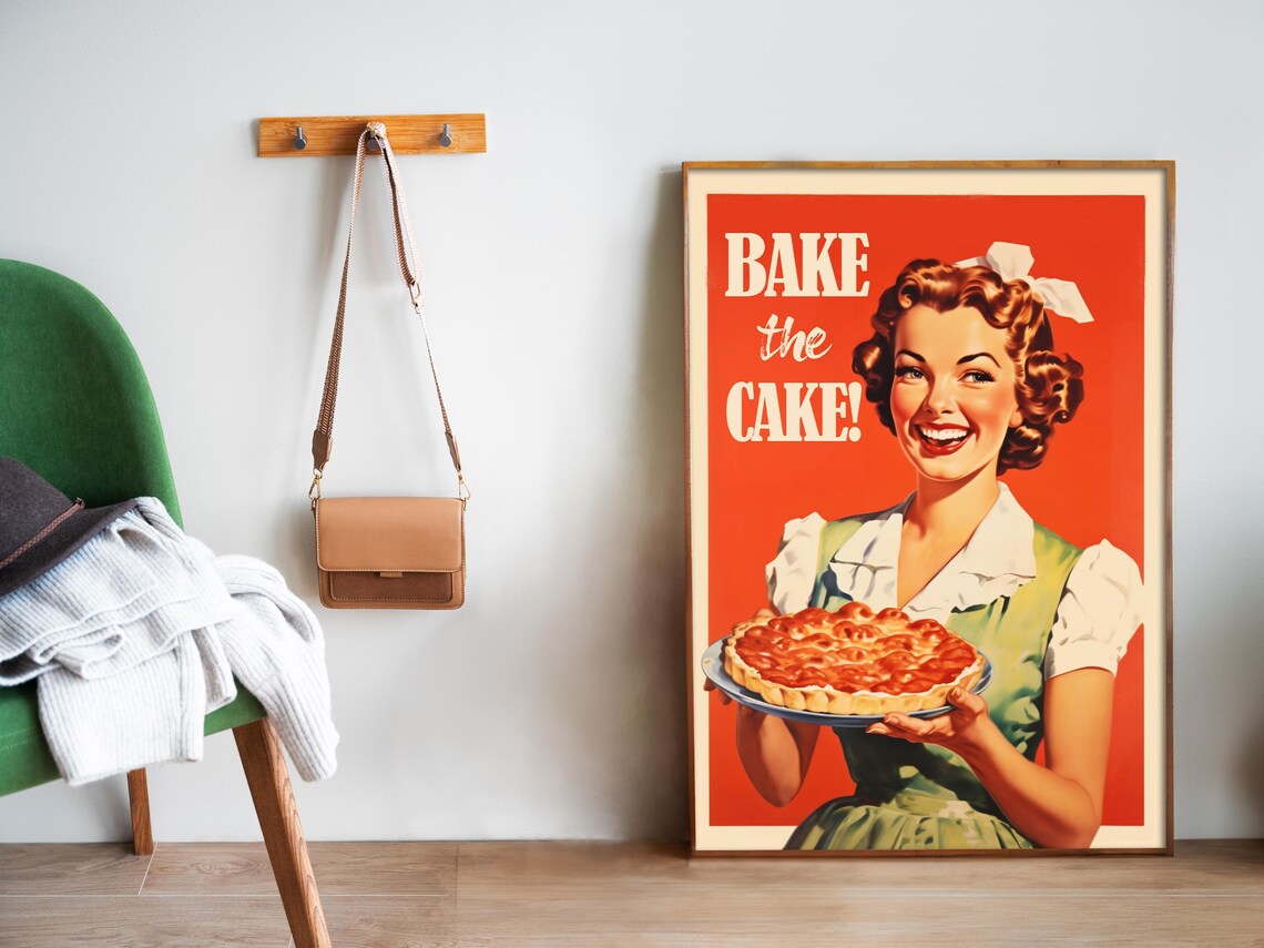 Retro 1950s Bake the Cake Pin Up Housewife Pie Kitchen Poster - Image 5