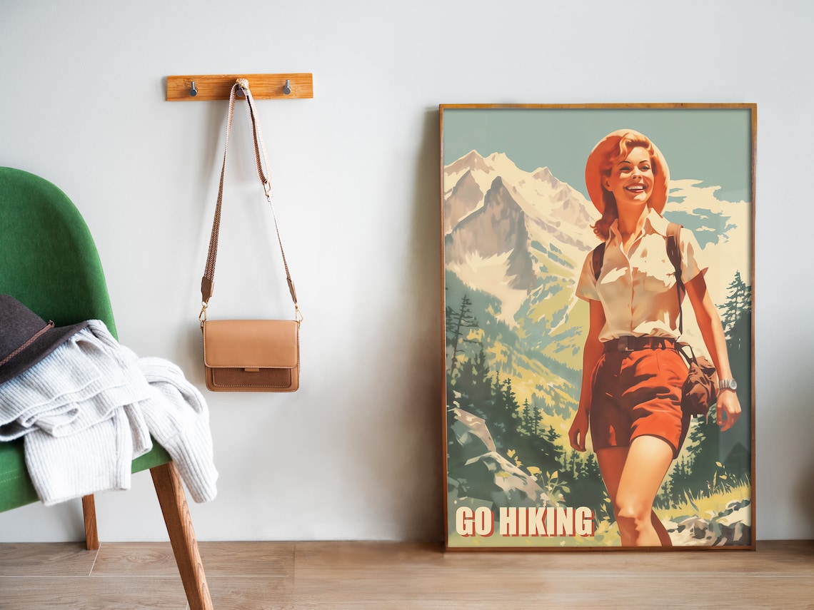 Vintage Hiking Travel Poster, Retro Camping Mountains - Image 5