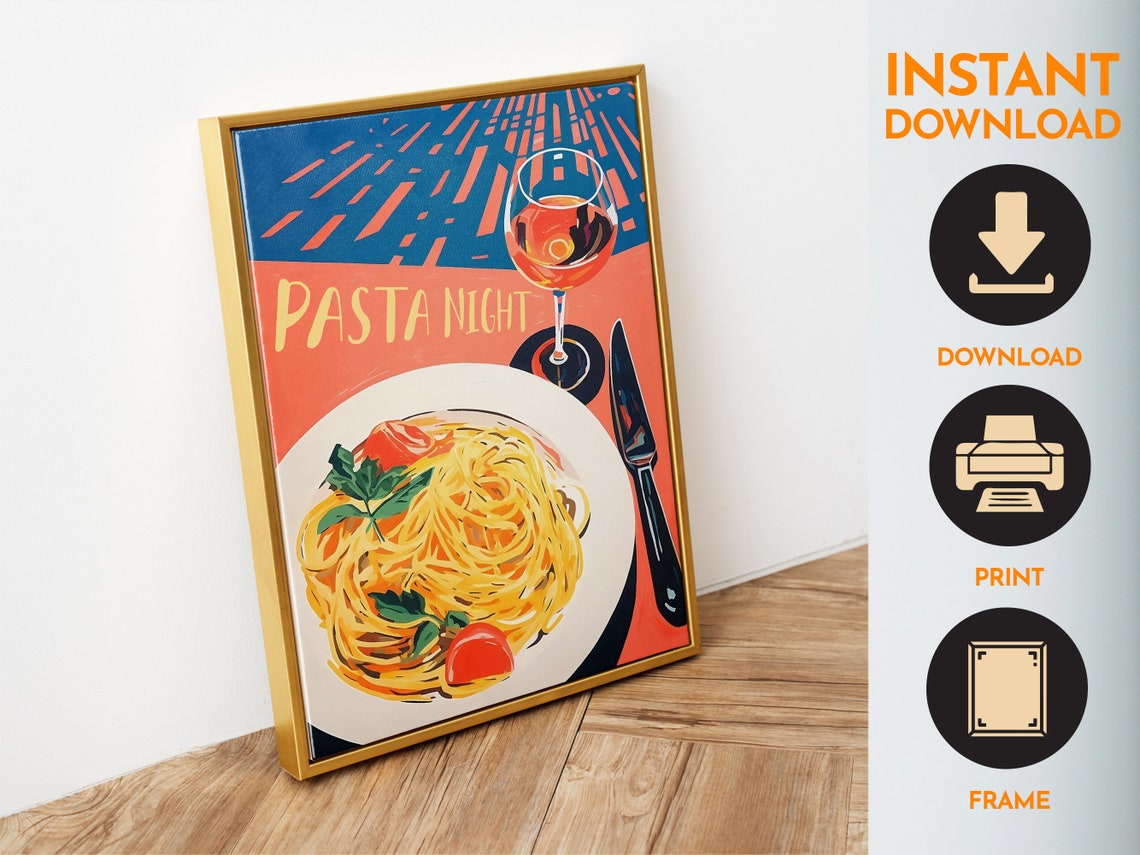 Pasta Night Italian Spaghetti Wine Dinner Kitchen Art Poster - Image 6
