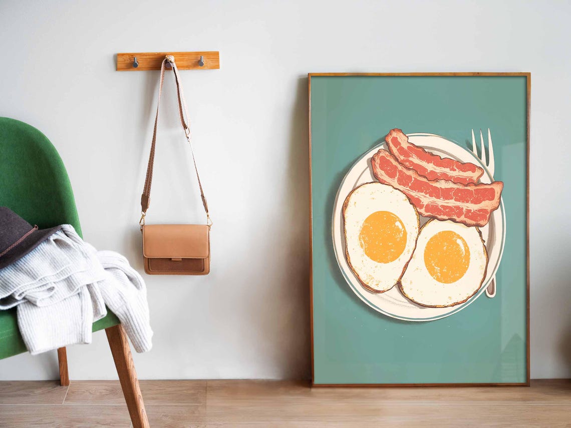 Classic Retro Eggs And Bacon Breakfast Plate Kitchen Food Poster - Image 4