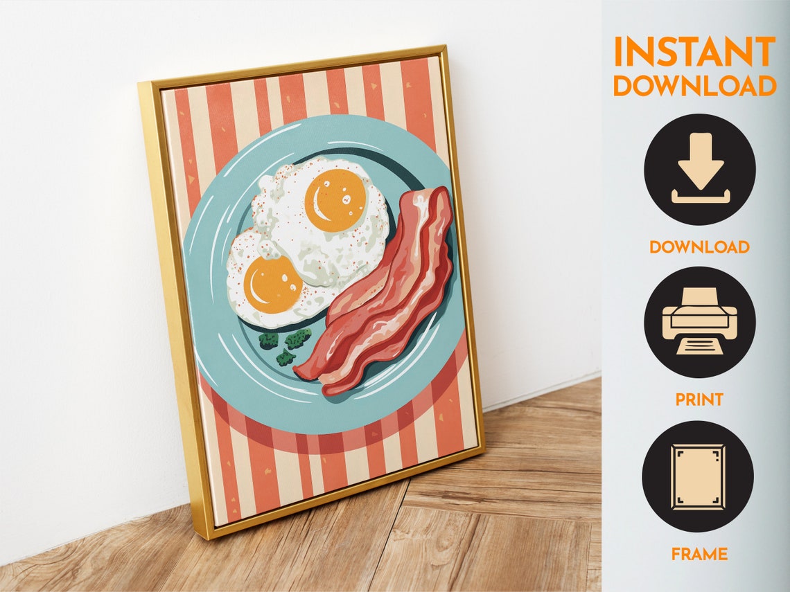 Fried Eggs Bacon Retro Breakfast Plate Kitchen Food Art Poster - Image 4