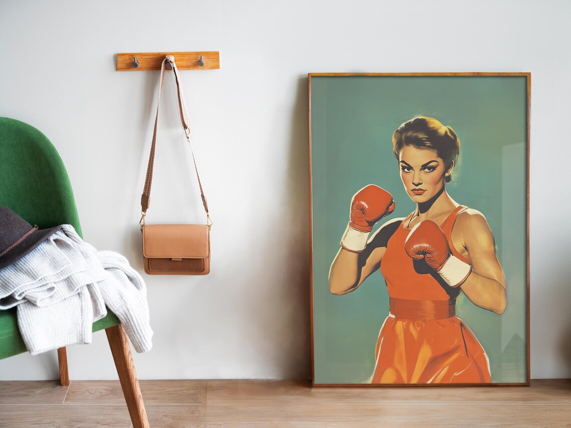 Female Boxer Retro Gym Wall Art Print - Image 5