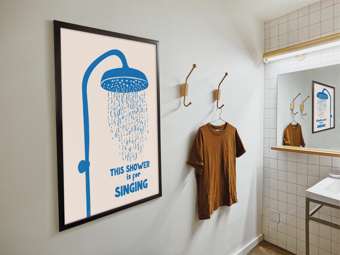 This Shower Is For Singing Blue Minimalist Bathroom Art Poster - Image 4