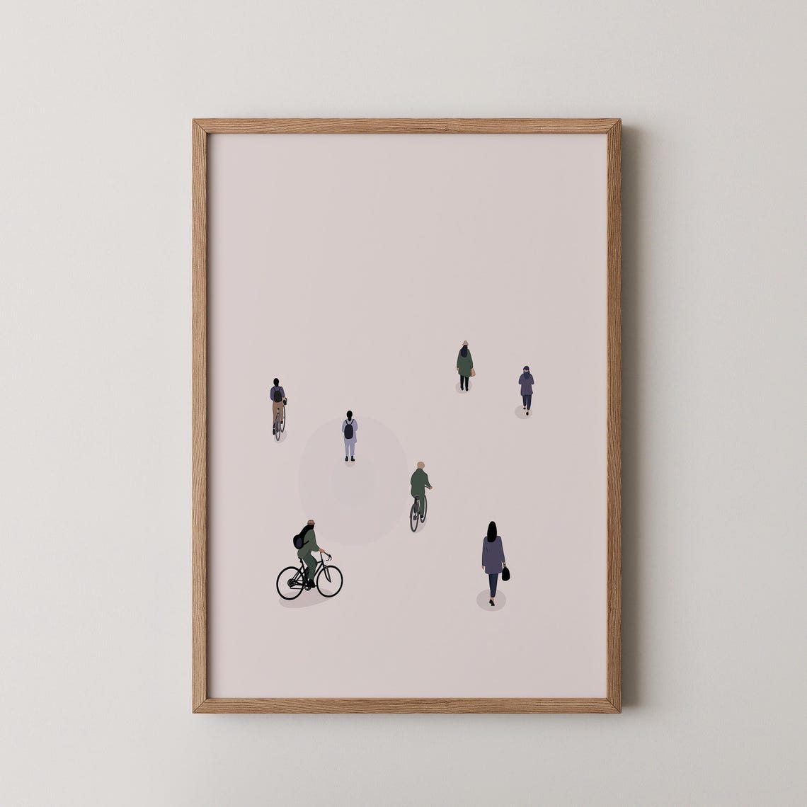 Minimal Commuter Cyclists Pedestrians Modern Line Art Poster