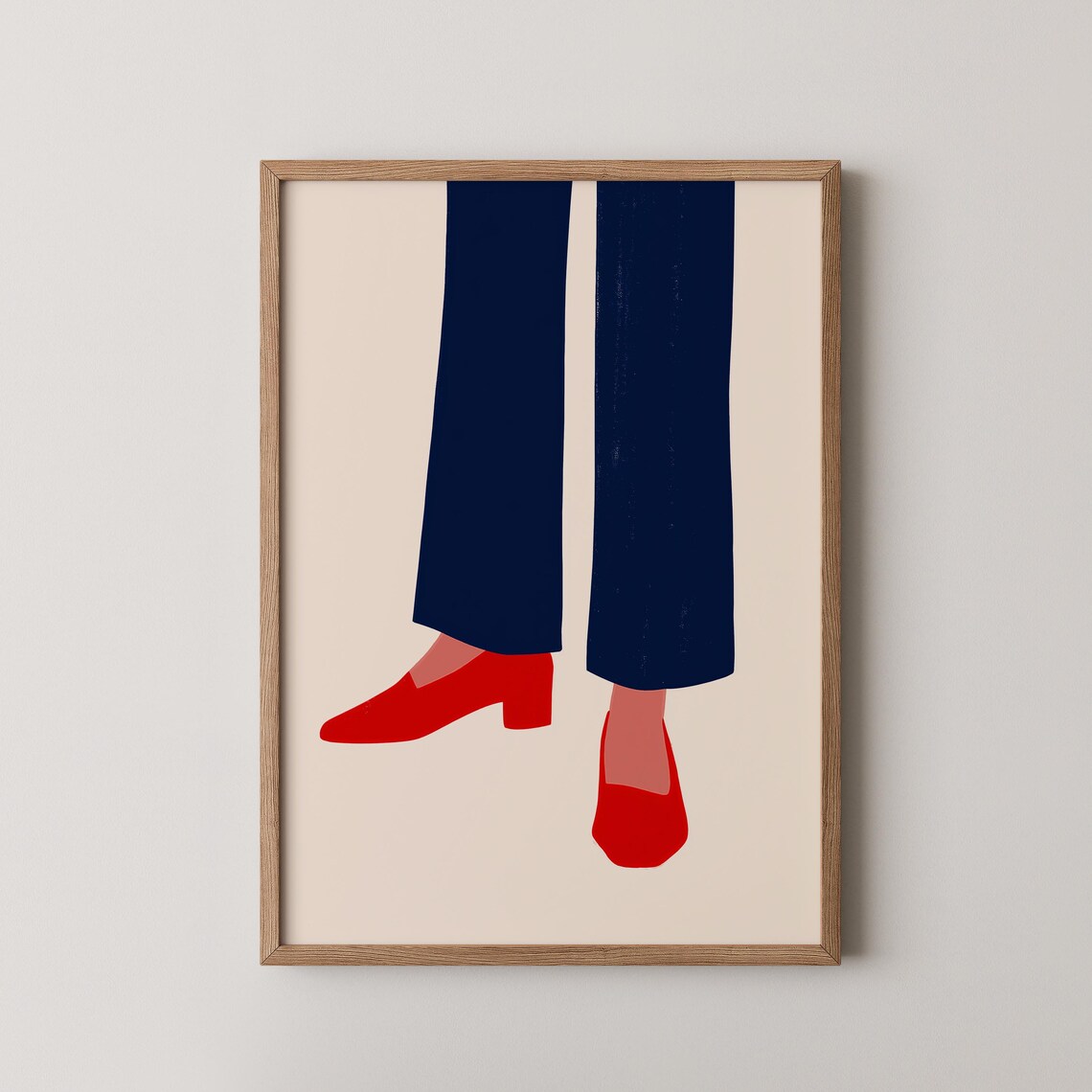 Navy Trousers Red Block Heels Minimalist Fashion Illustration Poster