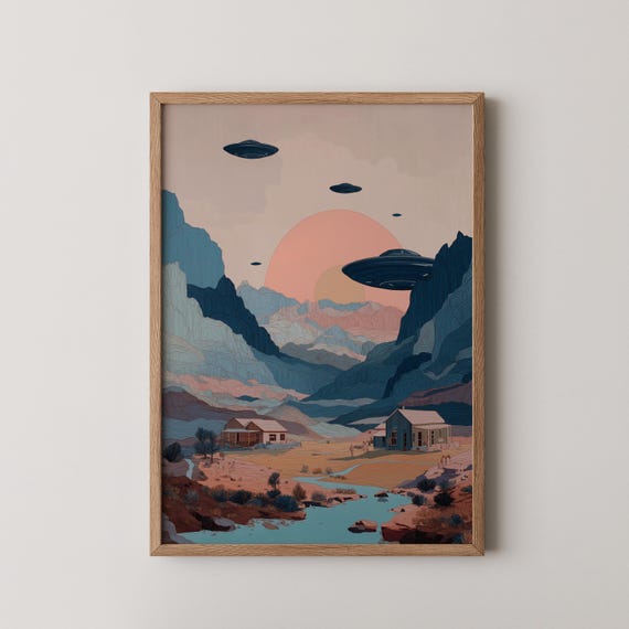 Retro Ufo Desert Art Print Mid Century Scifi