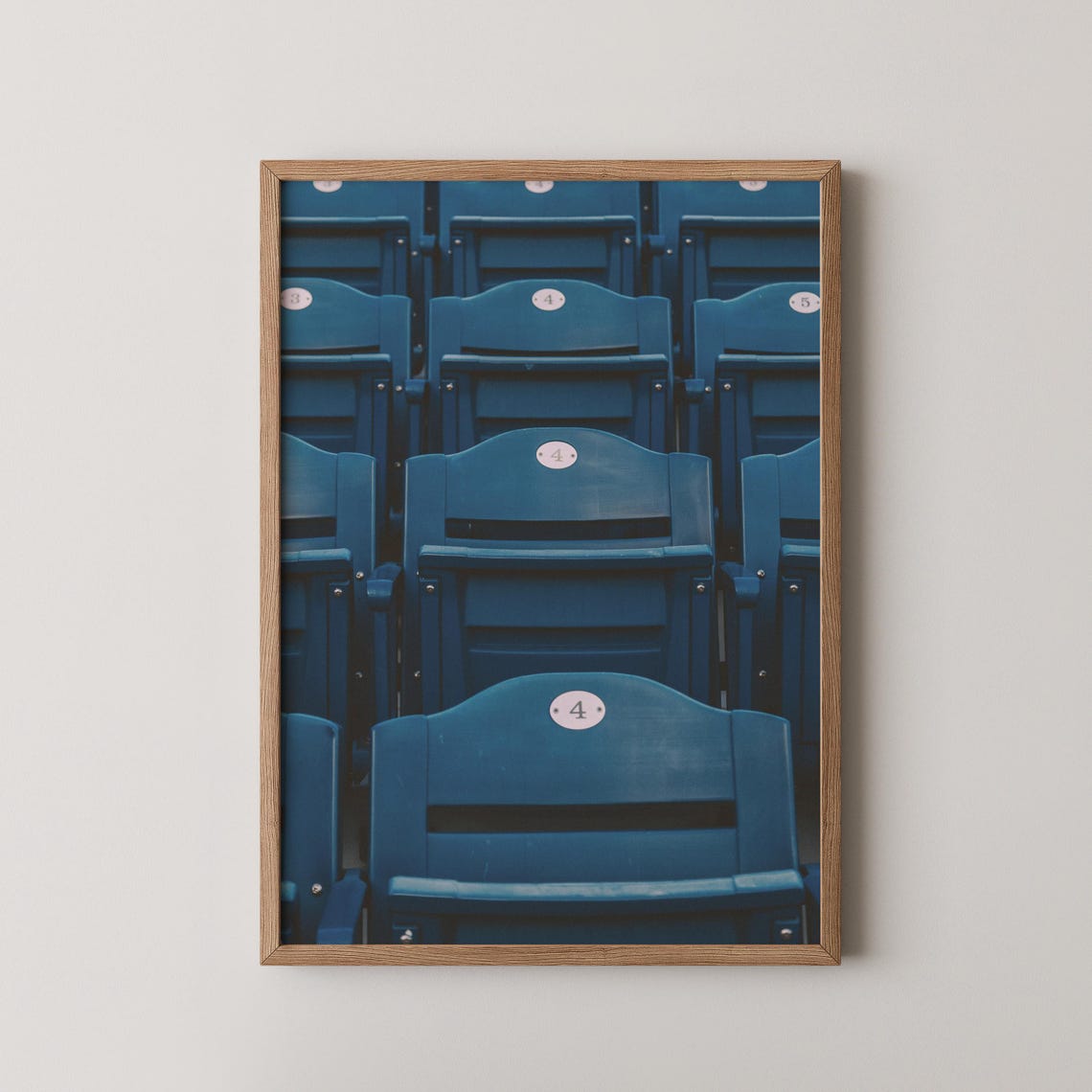 Empty Blue Stadium Seats Row Number Four Vintage Sports Poster Art