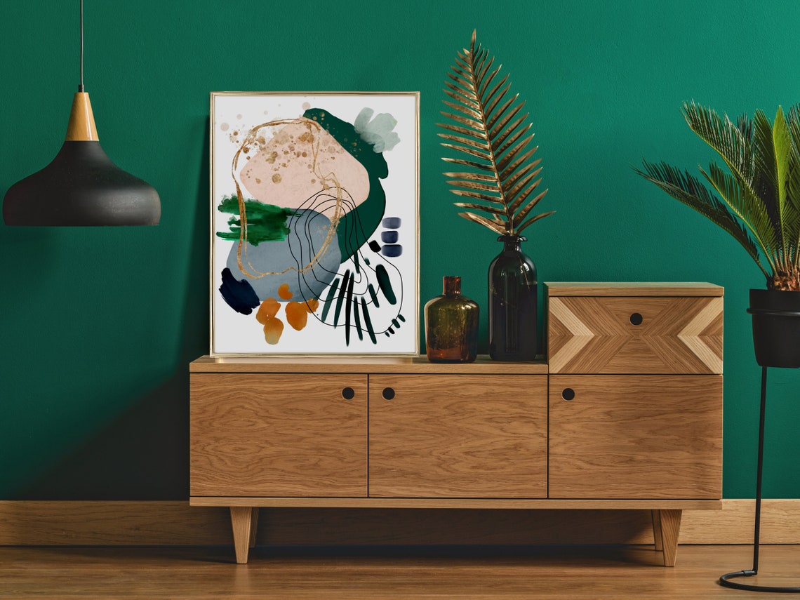 Colorful Abstract Watercolor Navy Blush Green Modern Art Print - Image 4