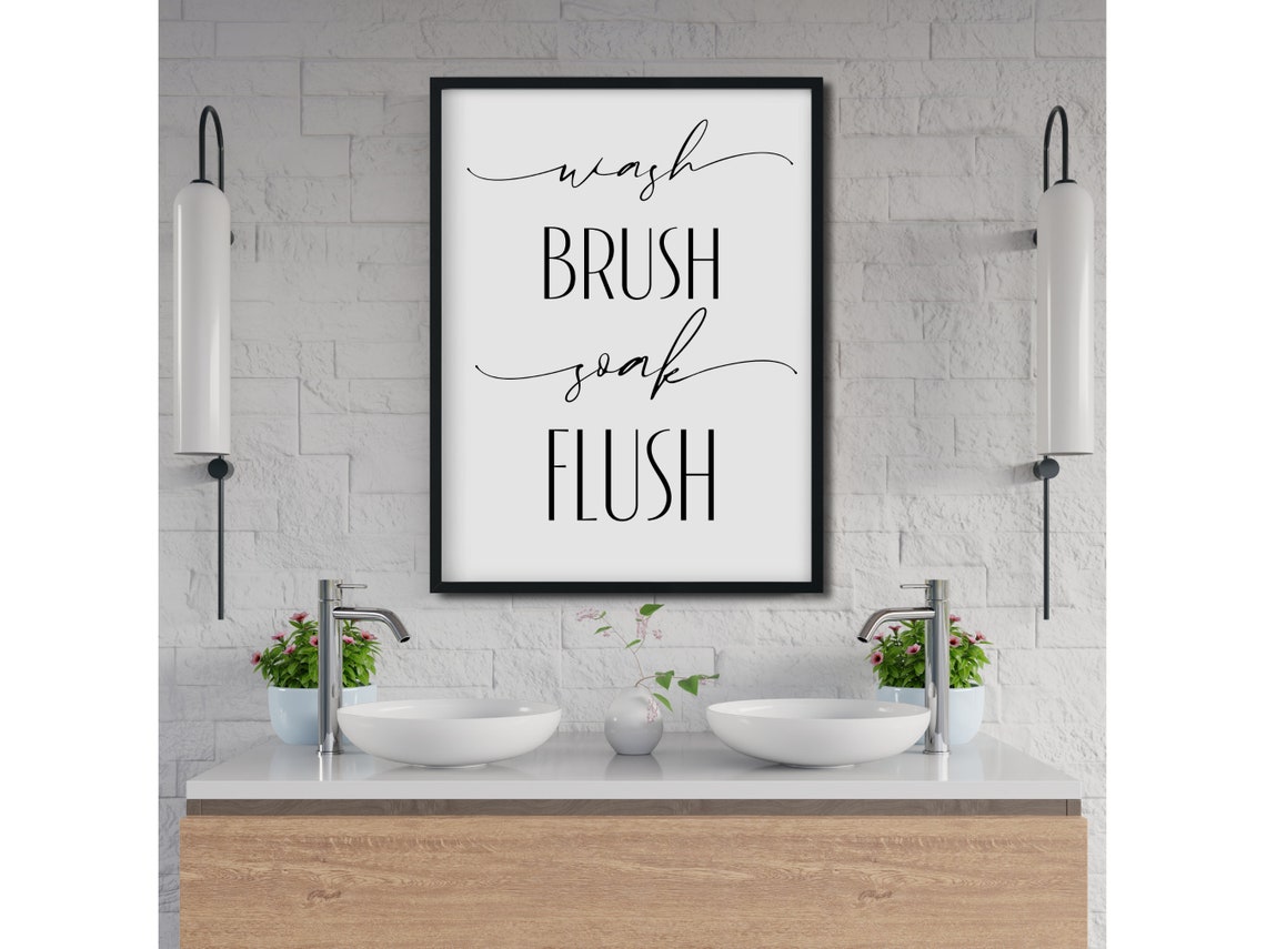 Wash Brush Soak Flush Black and White Bathroom Script Poster - Image 3