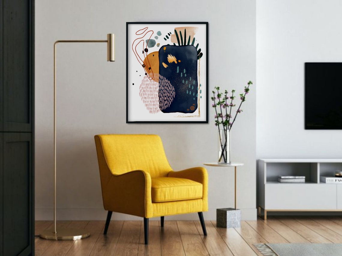 Navy Blue Terracotta Rust Modern Abstract Watercolor Shapes Poster - Image 3