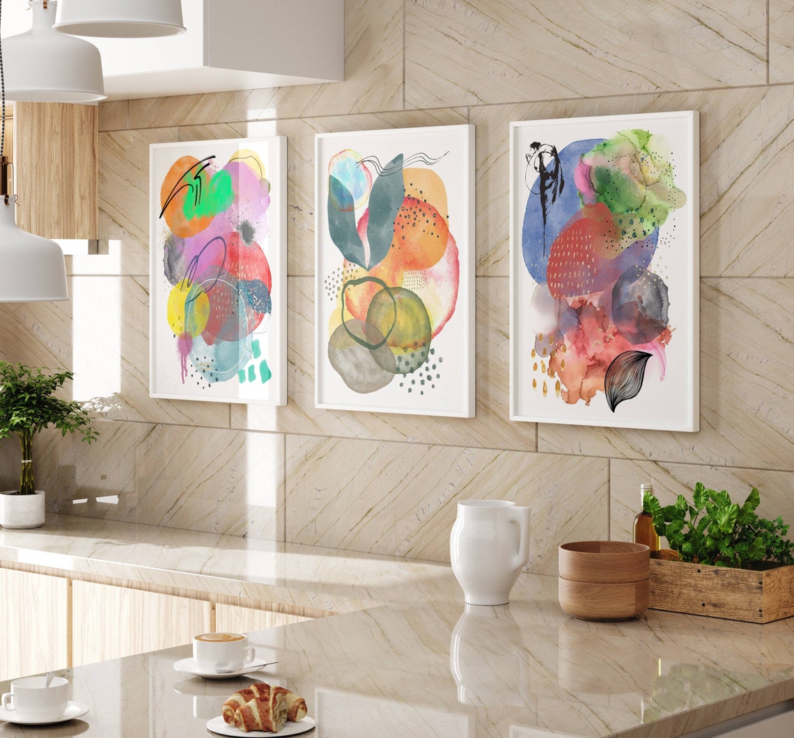 Colorful Abstract Watercolor Organic Shapes Modern Art Poster - Image 2