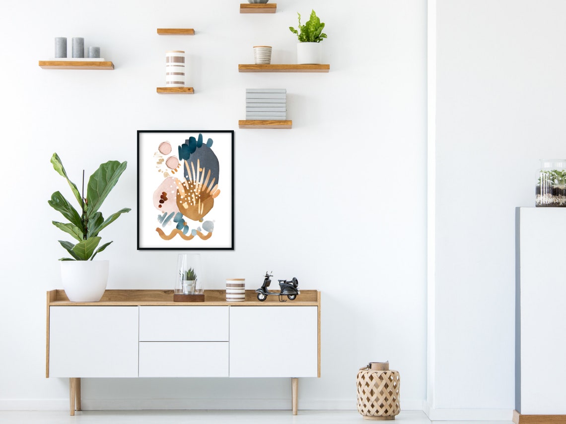 Blush Pink Navy Terracotta Abstract Watercolor Modern Wall Poster - Image 4