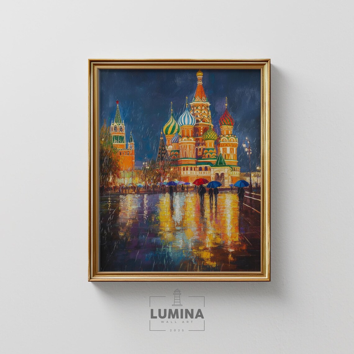 St Basil's Cathedral Moscow Red Square Rainy Night Moody Poster