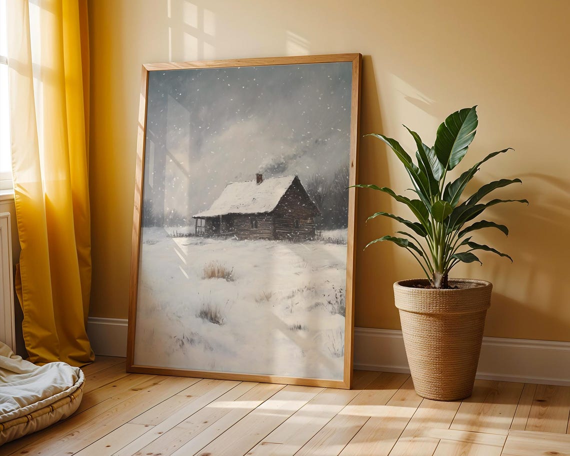 Snowstorm Over Quiet Farmhouse Rustic Winter Cabin Landscape Poster