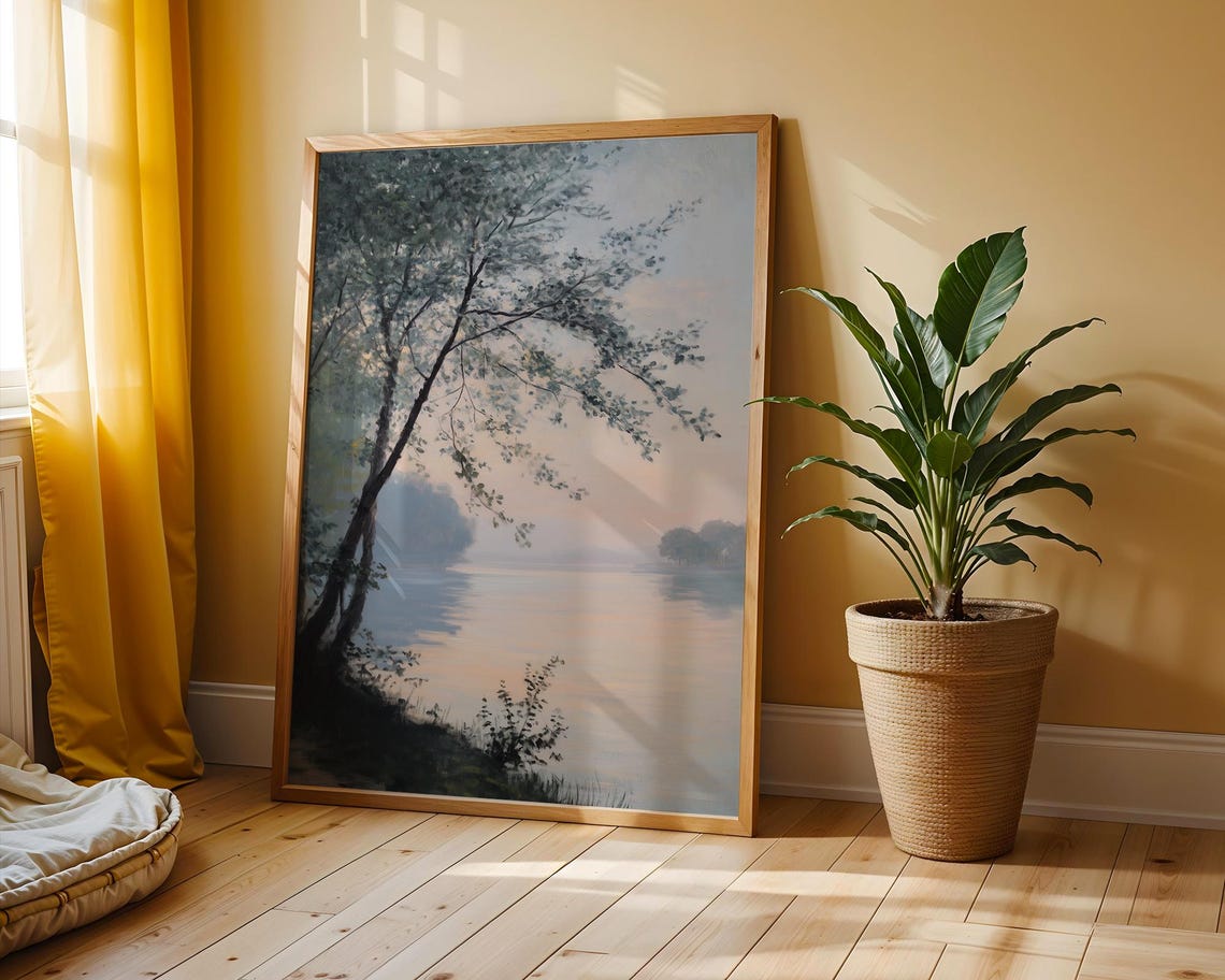 Lakeside Morning Mist Tranquil Water Scene Spring Dawn Poster