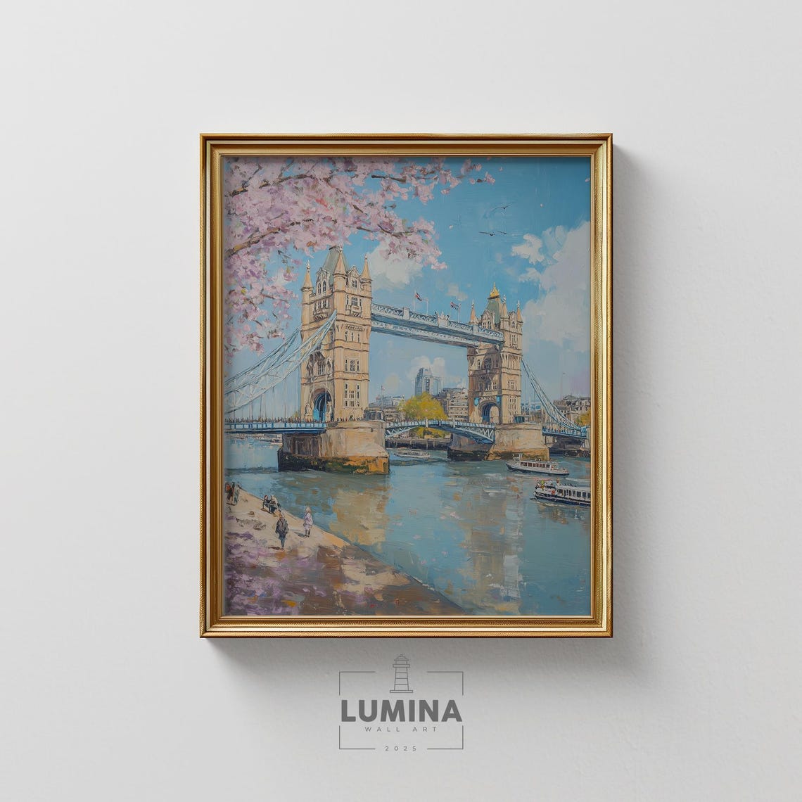 London Tower Bridge Cherry Blossom Spring Thames River Art Poster