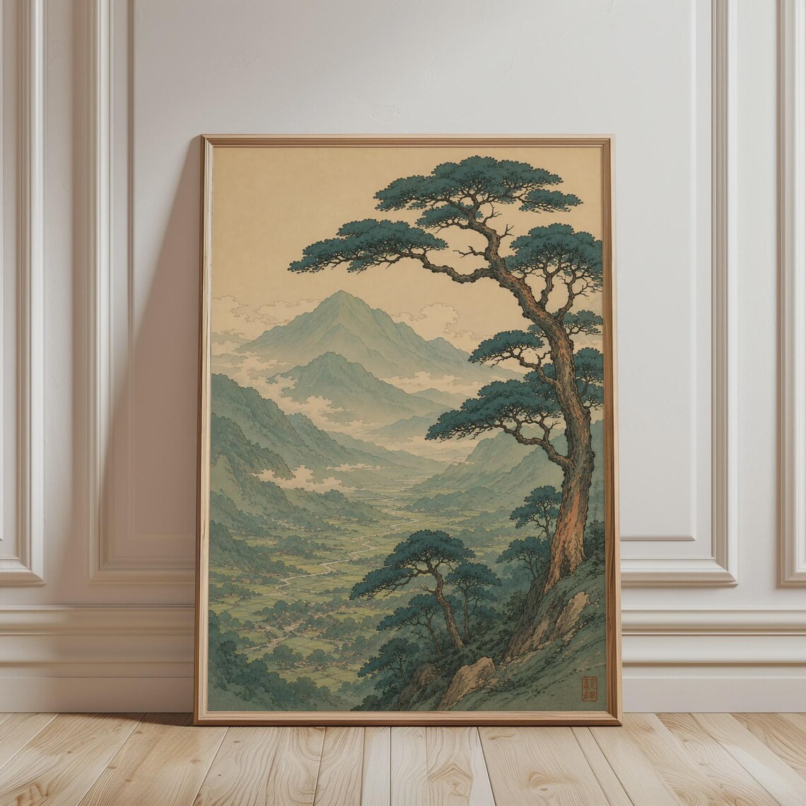 Japanese Mountain Landscape Vintage Ukiyo-e Style Pine Tree Scenic Decor Poster