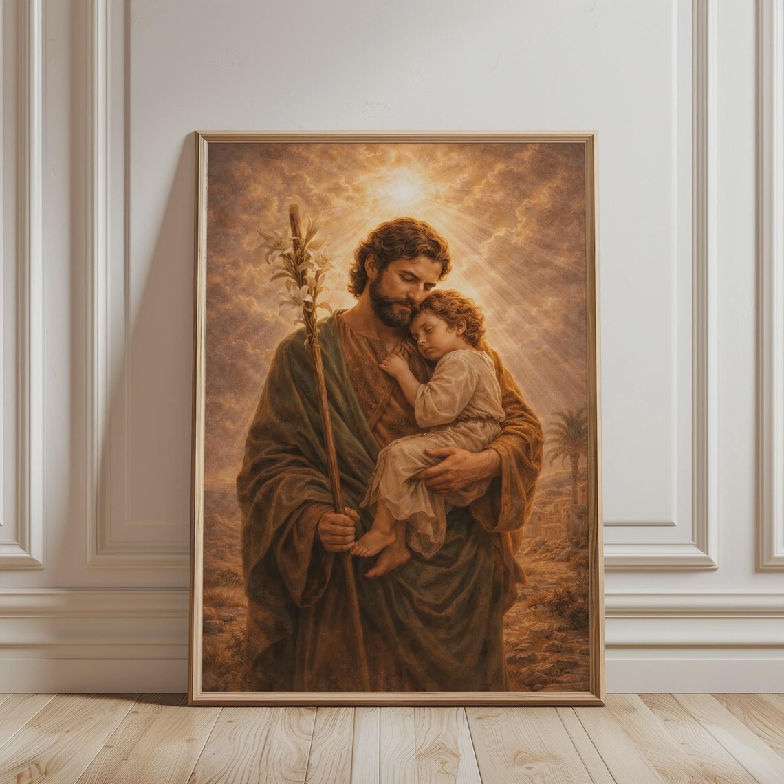 St Joseph Holding Jesus Religious Art Print
