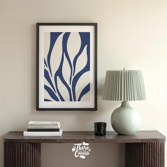 Midnight Indigo Leaf Print Abstract Botanical Wall Art