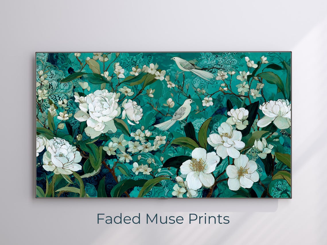 Japandi Botanical Flower Bird Art For Samsung Frame Tv Digital Download 2107