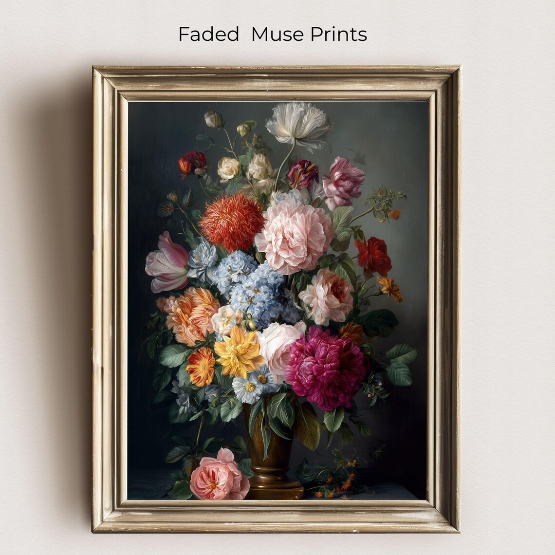 Vintage Floral Still Life Golden Vase Poster