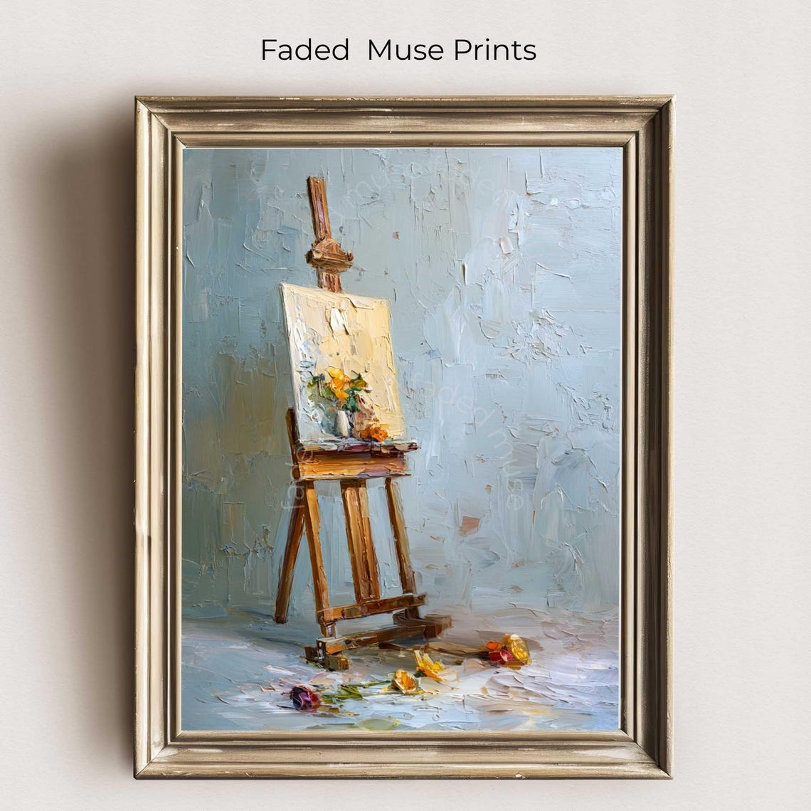 Artist Easel With Floral Canvas Painterly Studio Still Life Poster