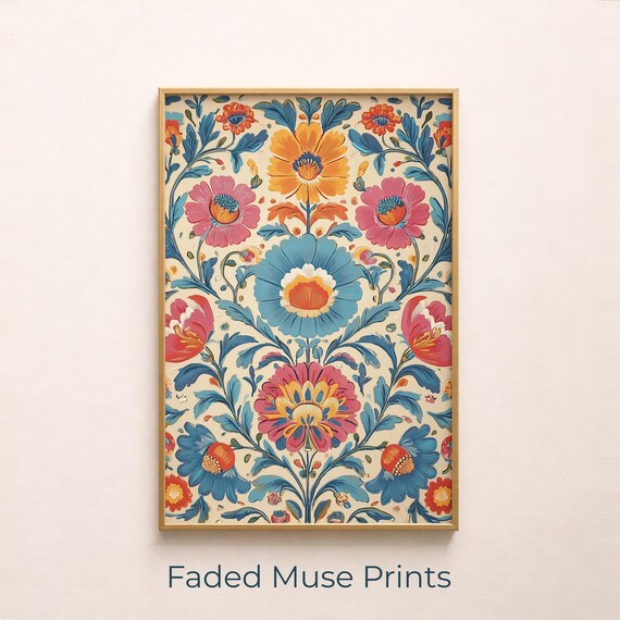Cottagecore Folk Art Floral Tapestry Boho Blockprint Wall Digital Download 651
