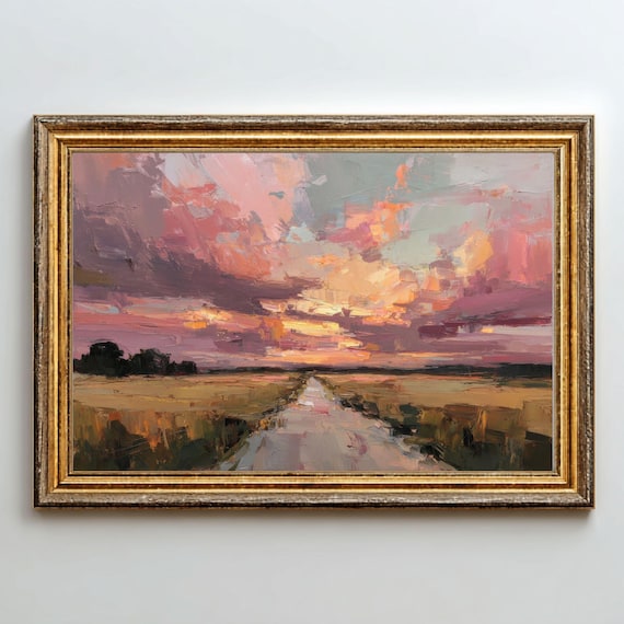 Rustic Sunset Landscape Golden Fields Farmhouse Wall Art Printable Digital Download