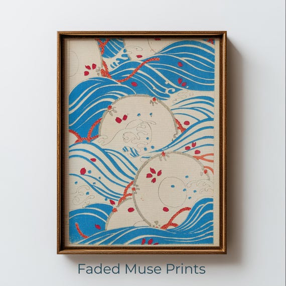 Japanese Ocean Waves Art Vintage Minimalist Coastal Print Digital Download 1049
