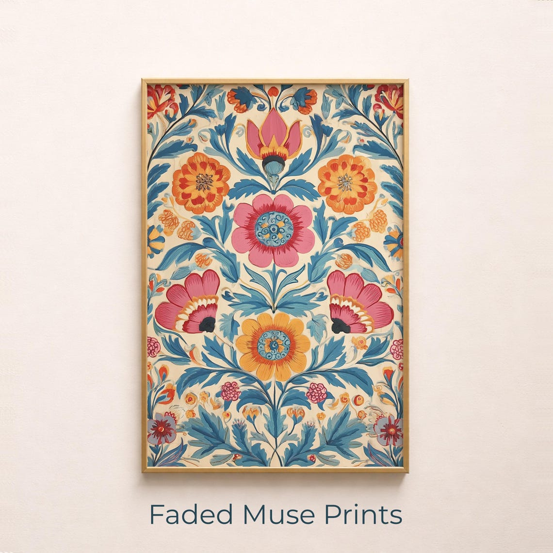 Colorful Folk Art Floral Tapestry Bohemian Pattern Wall Poster