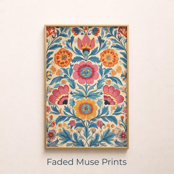 Colorful Folk Art Floral Tapestry Bohemian Pattern Wall Poster