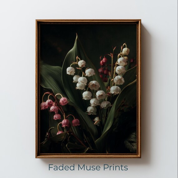 Lily Of The Valley Moody Dark Floral Still Life Vintage Botanical Poster