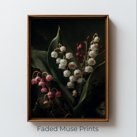 Moody Lilyofthevalley Still Life Painting Vintage Botanical Art Digital Download 1260