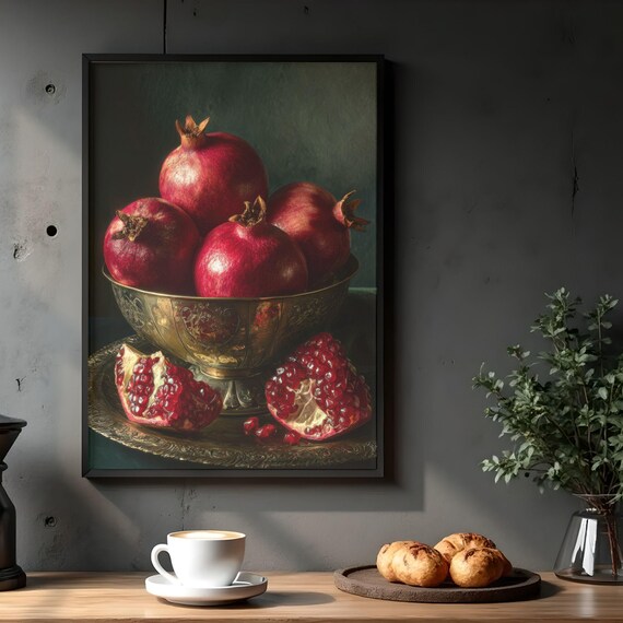 Pomegranate Still Life Art Print Baroque Moody Kitchen Decor Digital Download