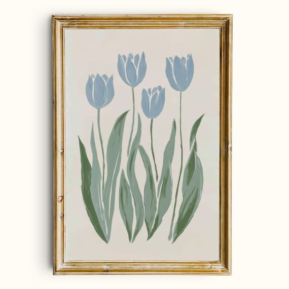 Soft Blue Tulips Printable Wall Art Minimalist Floral Decor Digital Download