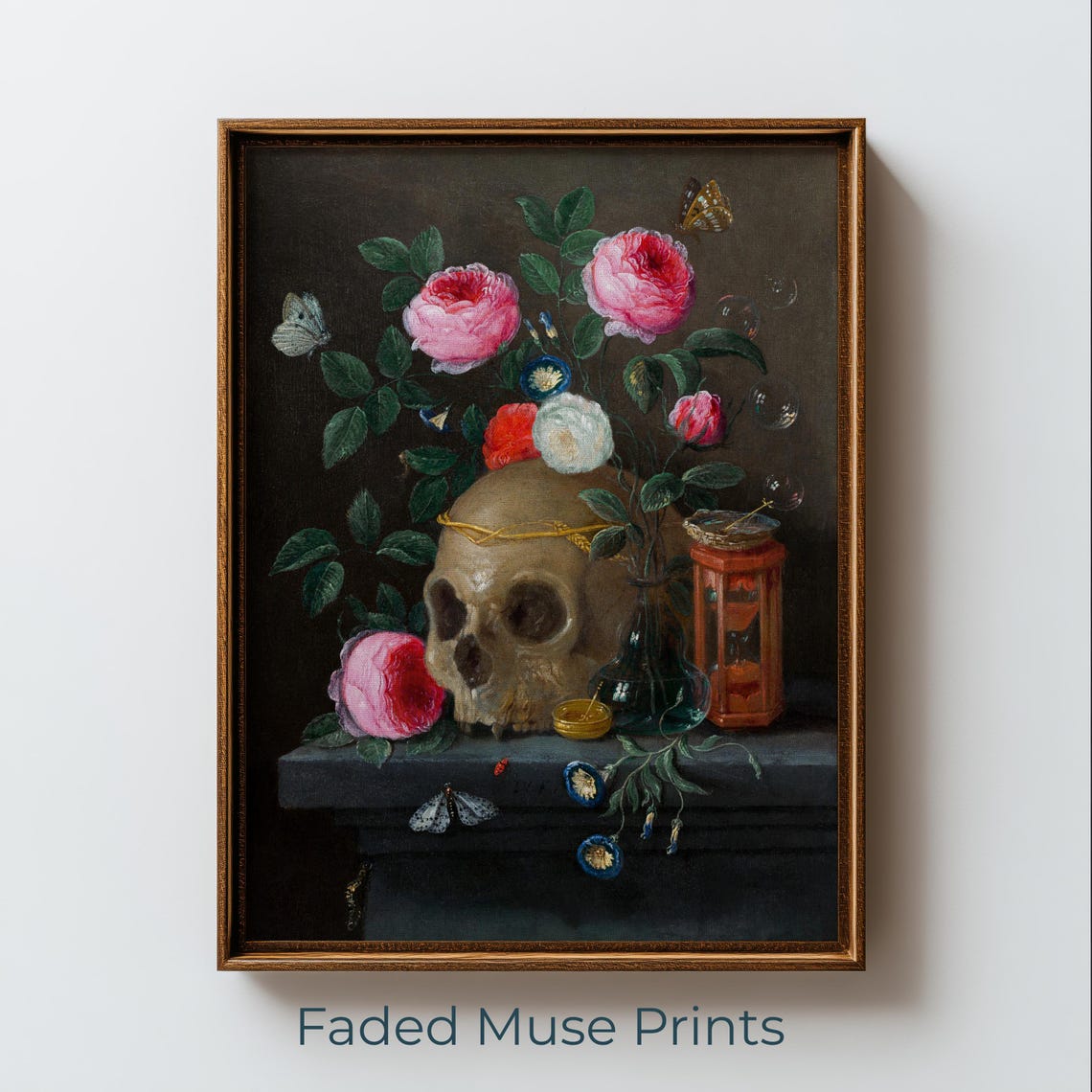 Gothic Vanitas Skull Painting With Roses And Butterflies Baroque Decor Digital Download 1731