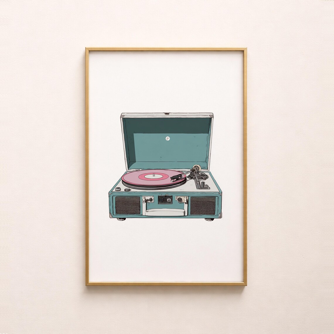 Retro Record Player Art, Mid-Century Modern