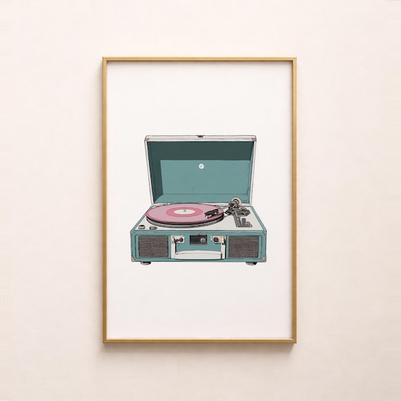 Retro Record Player Art, Mid-Century Modern