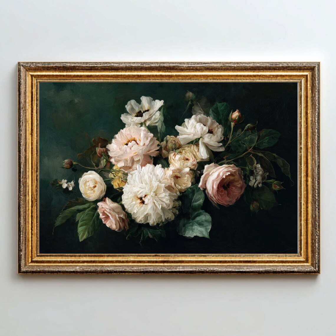 Antique Peony Oil Painting, Vintage Floral Still Life