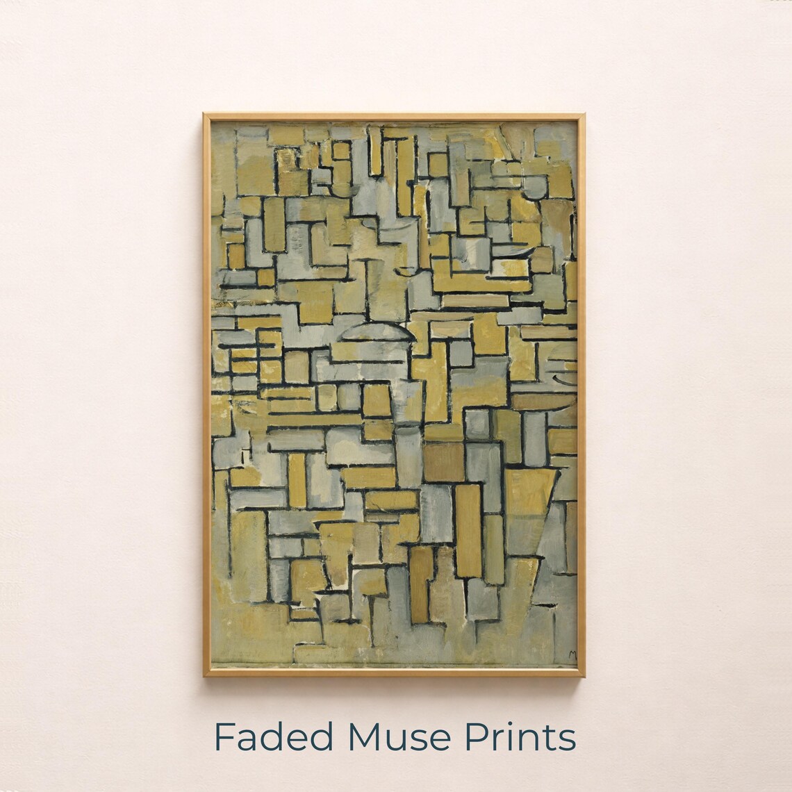 Geometric Abstract Composition, Muted Modernist Painting