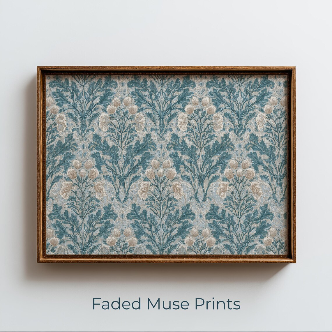 Vintage Arts And Crafts Blue Botanical Damask Floral Wallpaper Pattern Poster