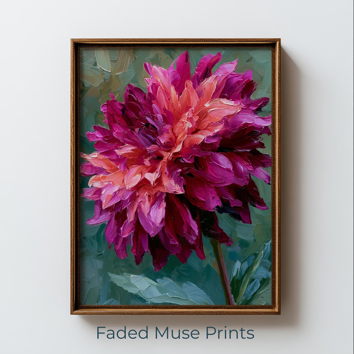 Magenta Dahlia Bloom Poster Oversized Floral Oil Painting Artwork