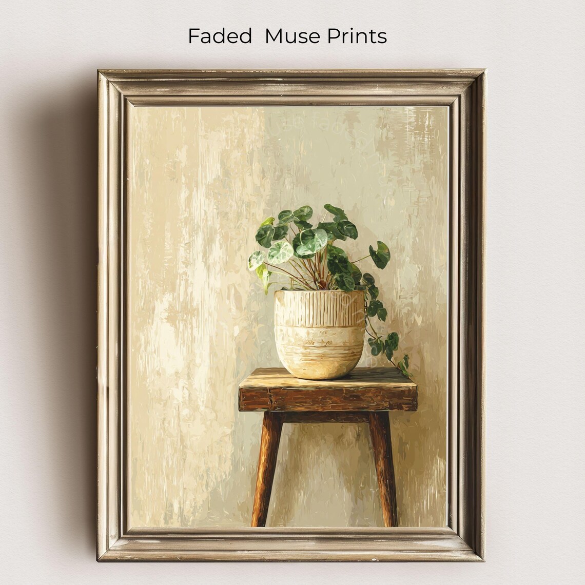 Potted Green Plant Ceramic Pot Neutral Farmhouse Vintage Art Poster