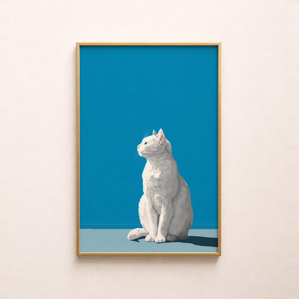 Minimalist White Cat Print Playful Feline Illustration Contemporary Wall Decor Digital Download